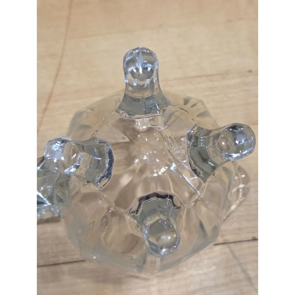 Vintage Clear Glass Etched Floral Creamer and Sugar Bowl Set Four Footed 2 Pcs